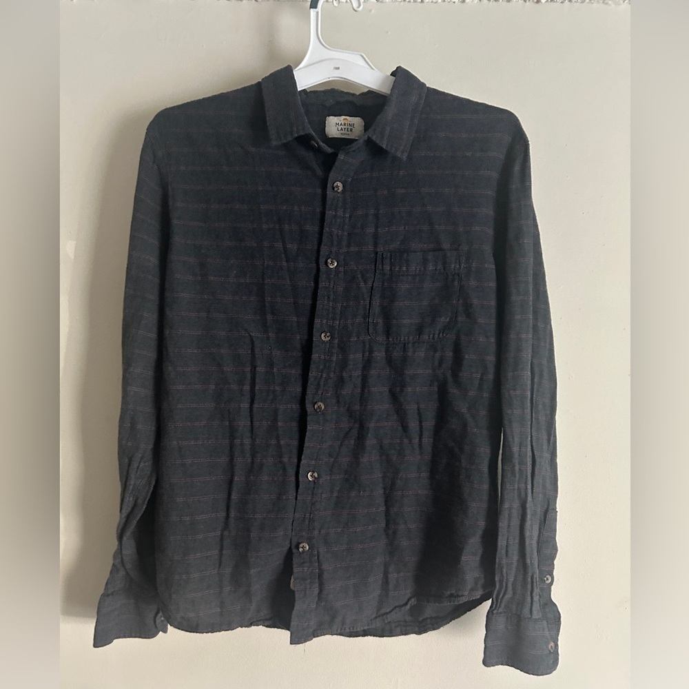 Marine Layer Mens Flannel Button Up Long Sleeve Shirt Sz M Grey Striped Pocket